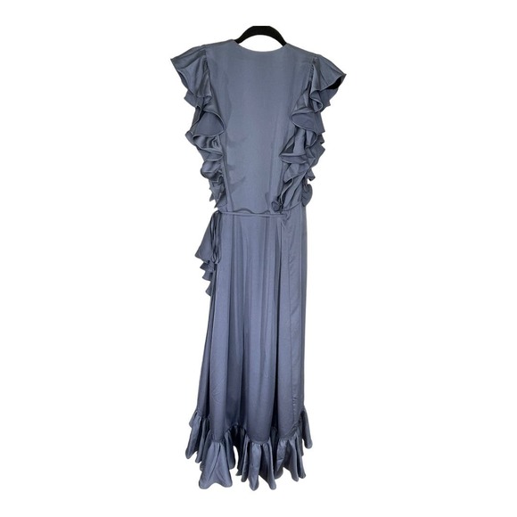 Shona Joy Zephyr Ruffle Wrap Midi Dress Slate Gray 6 US 10 AUS - Picture 3 of 5